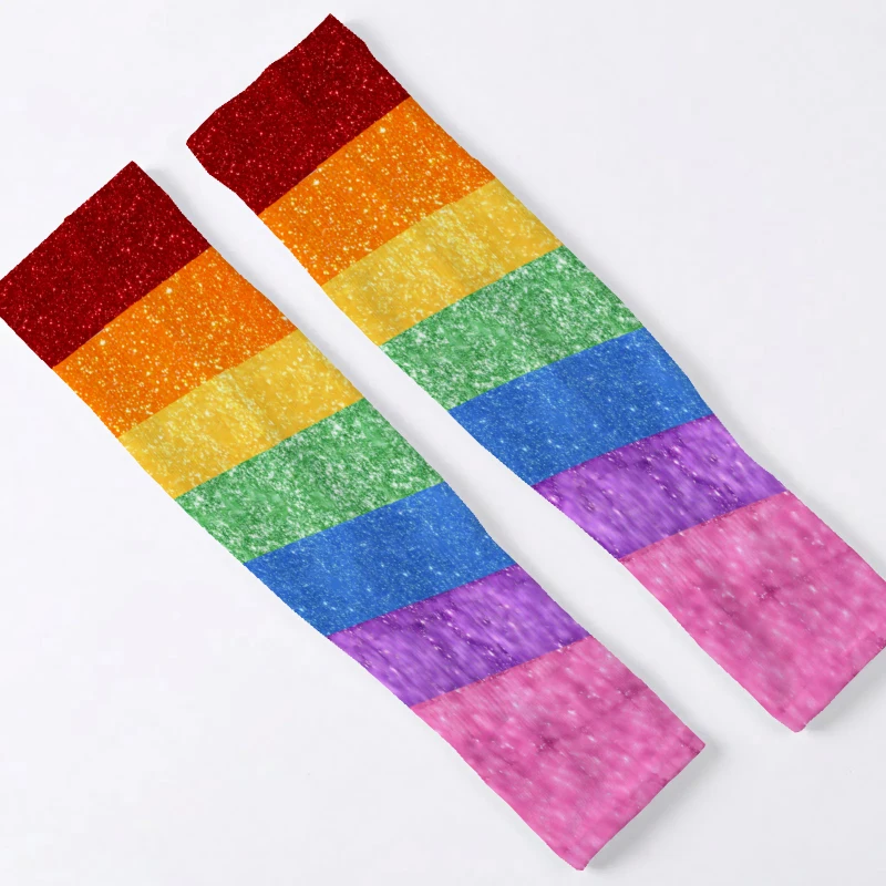 1 Pair of Unisex Cooling Arm Sleeves with Rainbow Gradient Sequin Design, Colorful and Eye-catching Suitable for Running