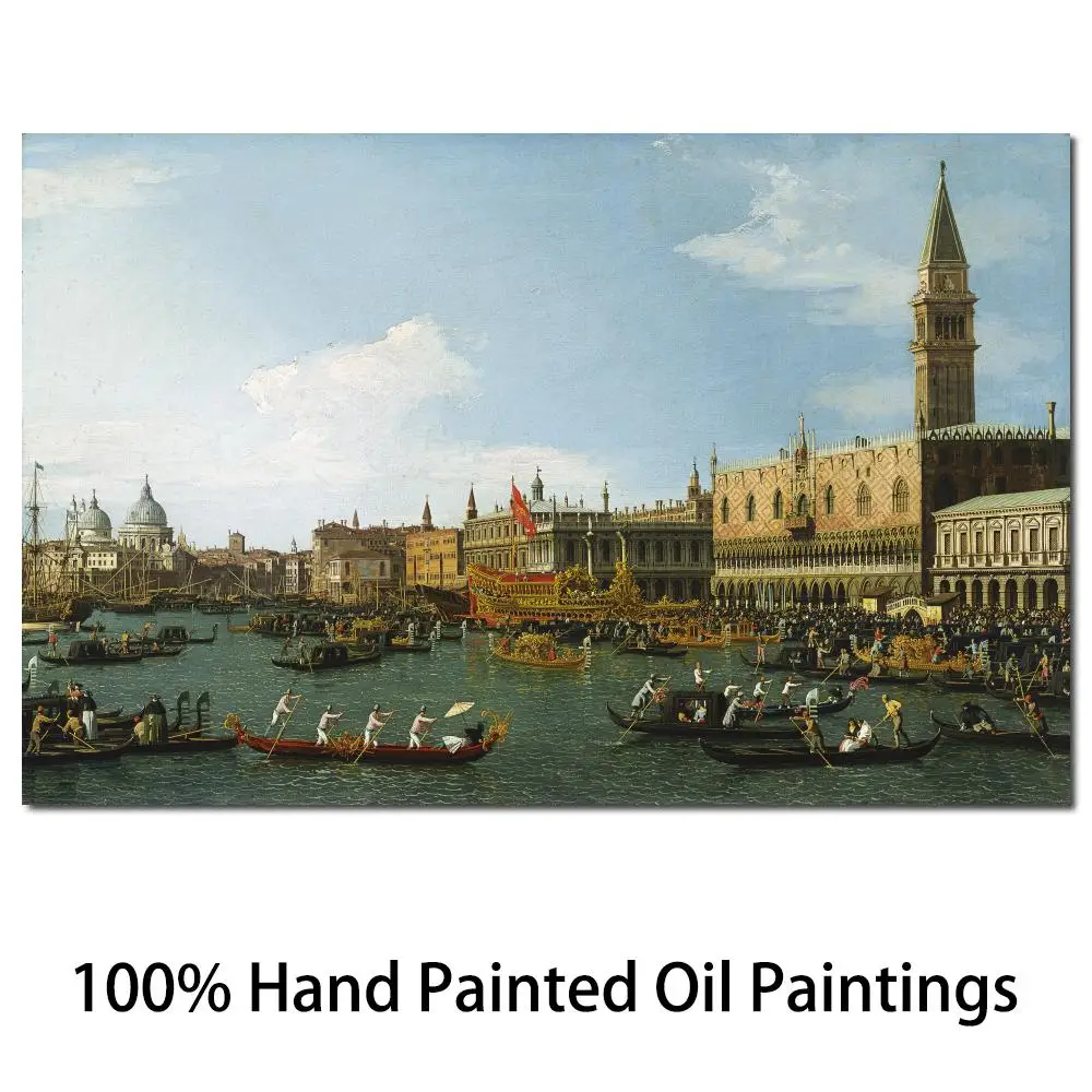 Venice Painting Canvas Art Oil Hand Painted The Bucintoro Returning to the Molo on Ascension Day Canaletto Landscape Artwork