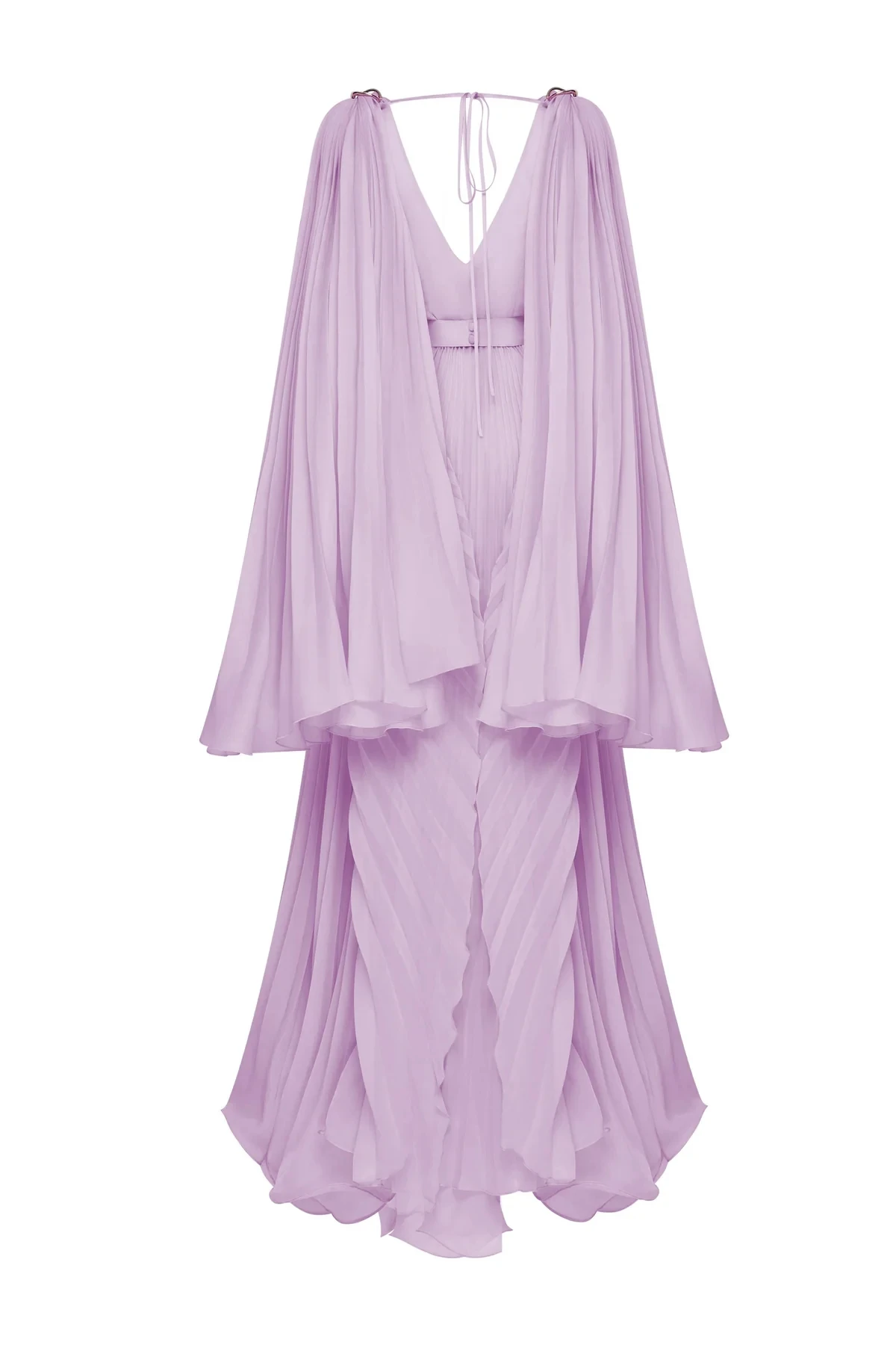 Couture Lavender Pleated A-line Long Women Formal Party Dresses With Floral Sash Modest V-neck Folds Female Maxi Gowns