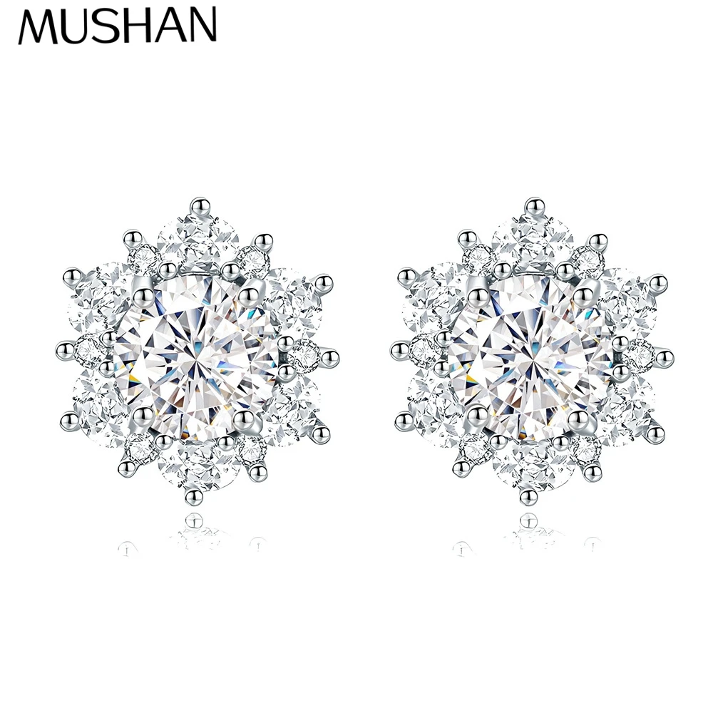 

Серьги-гвоздики MuShan Designer Jewelry из стерлингового серебра 925 пробы с муассанитом в форме сердца, рождественский дизайн «Гало» для невесты, родиевое покрытие, патент MST