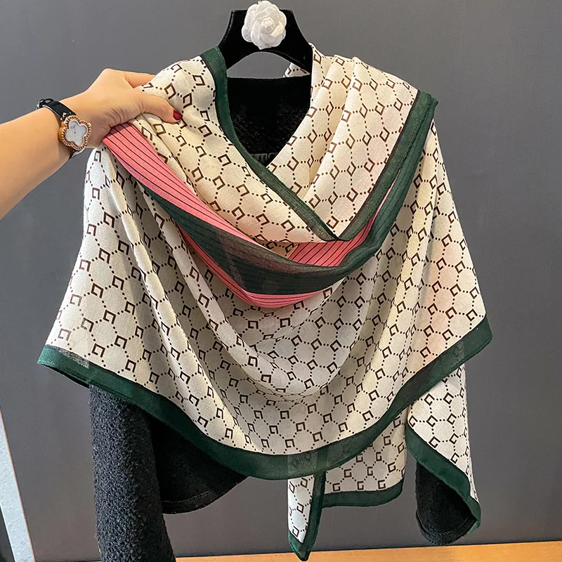 Luxury Brand Cotton Linen Scarf Women Bandana Warm 180X90CM Scarves Popular Lrage Shawl The Four Seasons Design Hijab