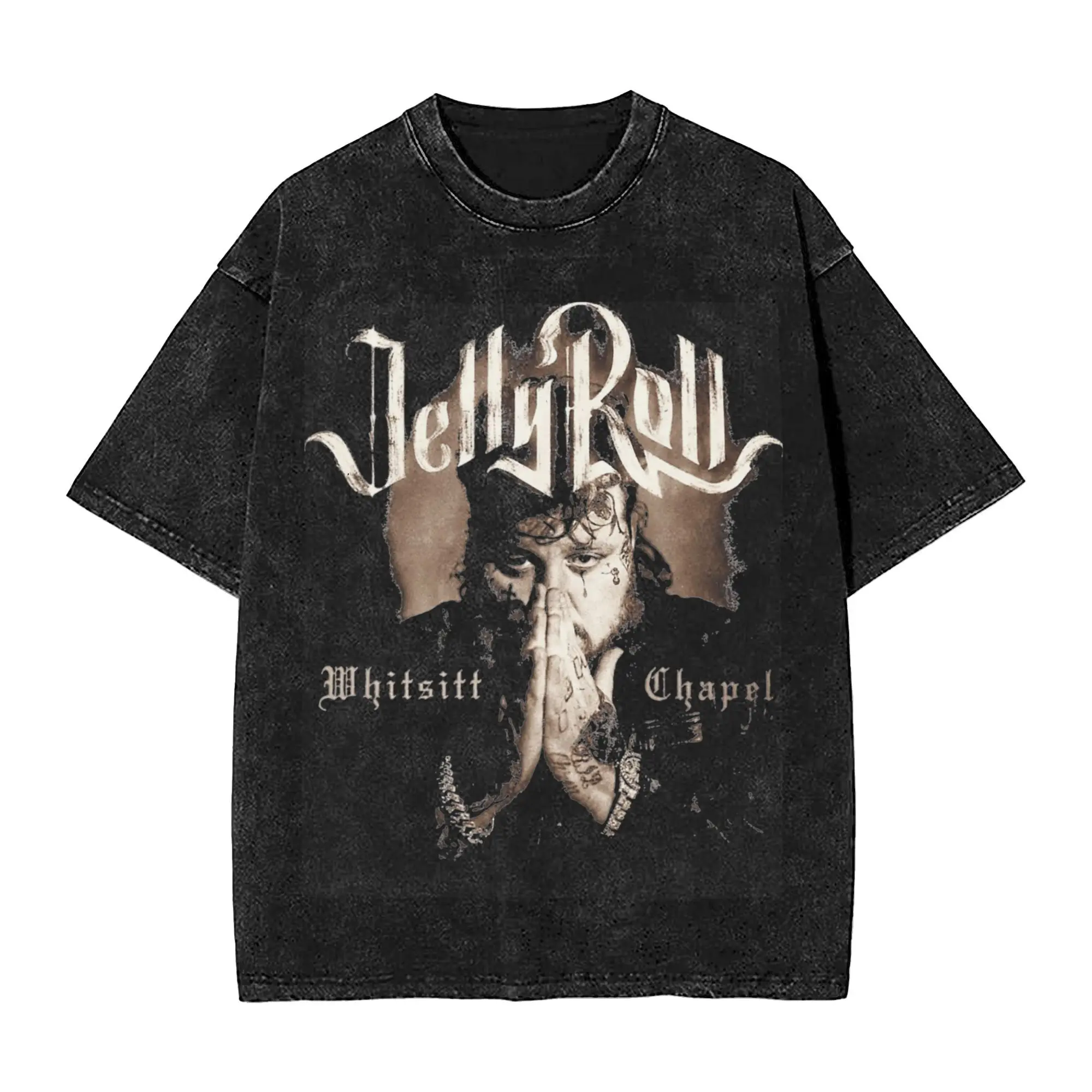 Retro Men Women Jelly Roll Rapper Singer Tee Shirt Oversize Washed Beautifully Broken Tour 2024 T Shirts Apparel