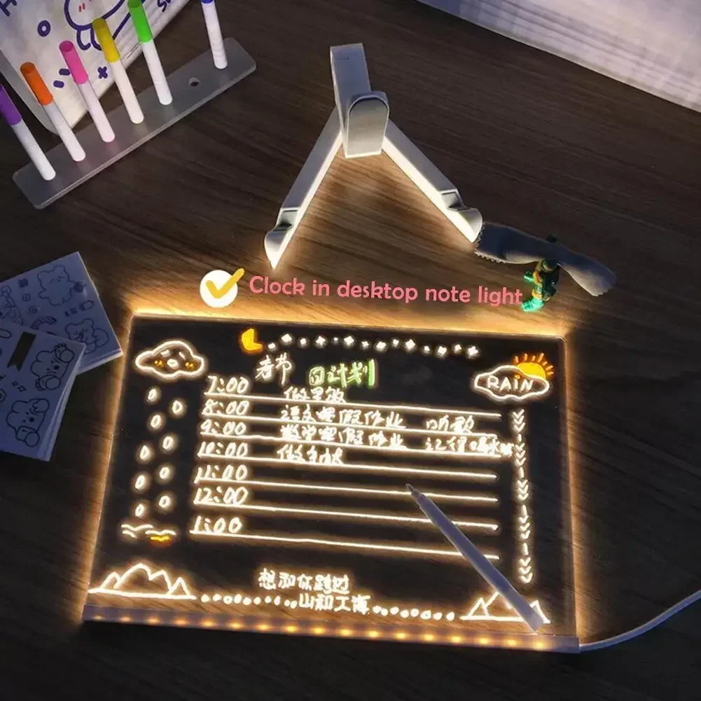 LED Lamp Acrylic Message Note Board Erasable USB Children‘s Drawing Board Bedroom Night Light Birthday Kids Gift