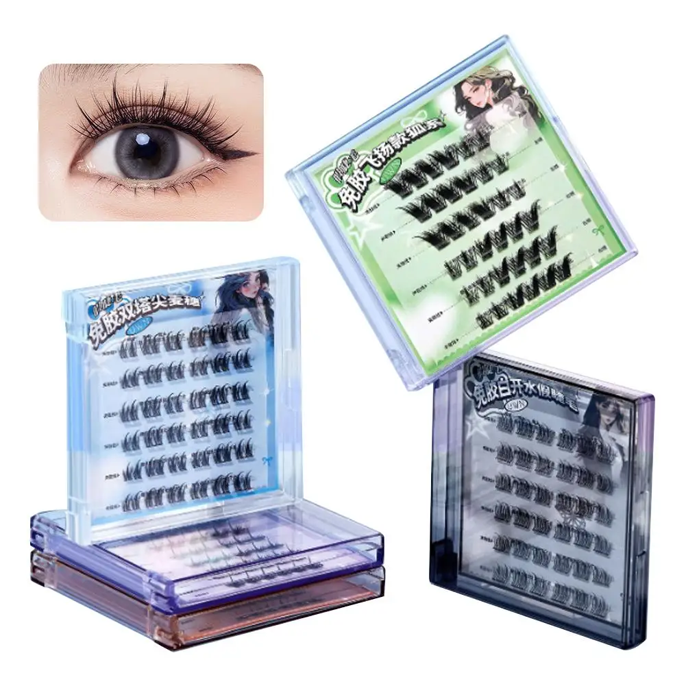 Pestañas autoadhesivas de 6 filas, pestañas individuales, maquillaje necesario, pegamento de pestañas Natural coreano suave, herramientas para ojos DIY J2J2