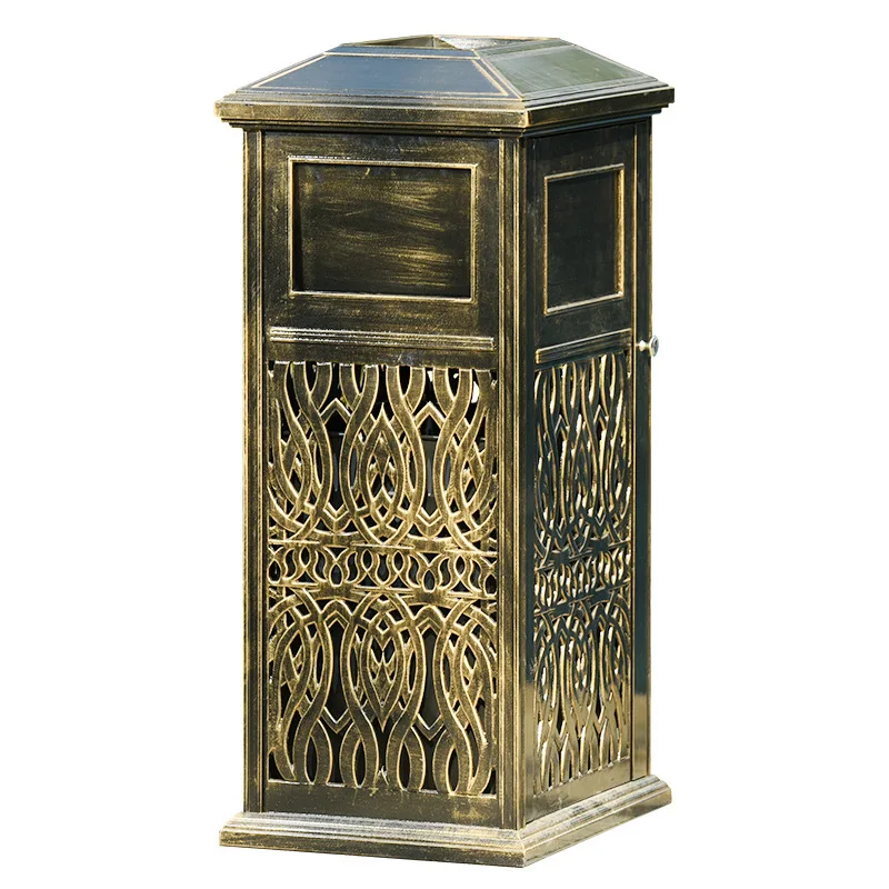 Cast aluminum outdoor trash can, elegant roll decorative trash can, weather-resistant trash container, suitable for courtyard