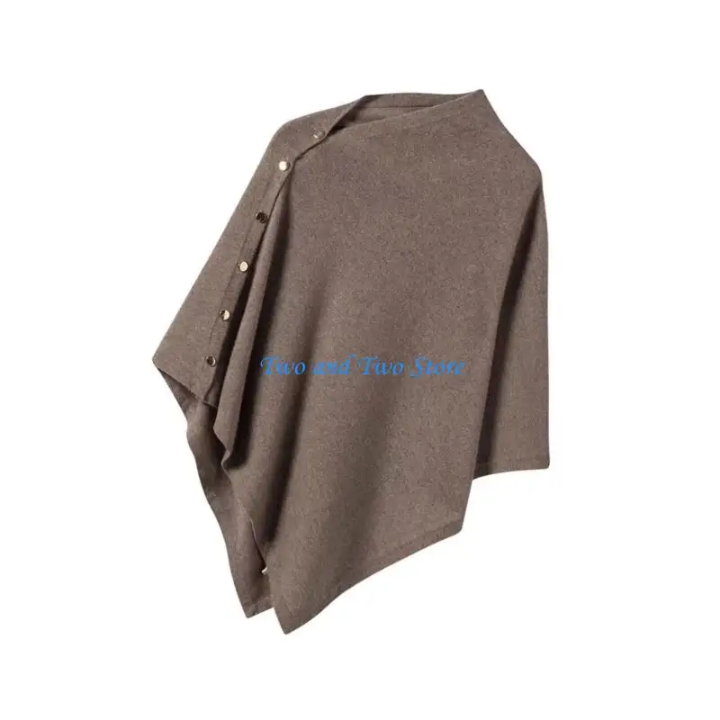 

HX6F Spun Yarn Diagonal Button Shawl Capes Women Loose Fit Fashion