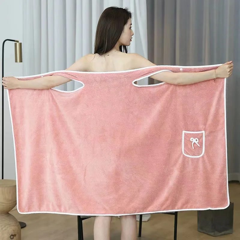 

Wearable Bath Towel Absorbent Coral Fleece Sling Bath Skirt Bathrobe Soft Wrap Chest Microfiber Towel for Women Girls