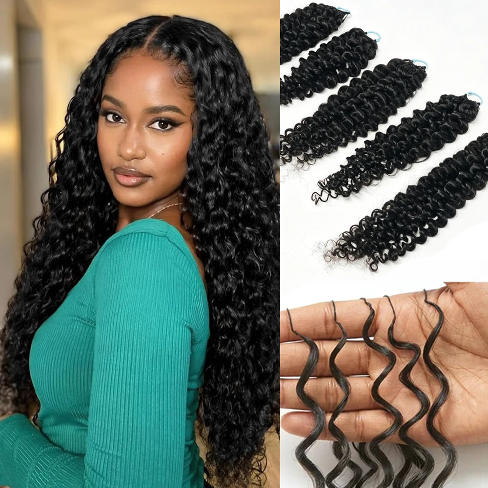 Curly Deep Wave Crochet Hair Bundles Boho Braid Hair 100% Human Hair Pre-divided Miracle Knots Feather Crochet Hair Extensions