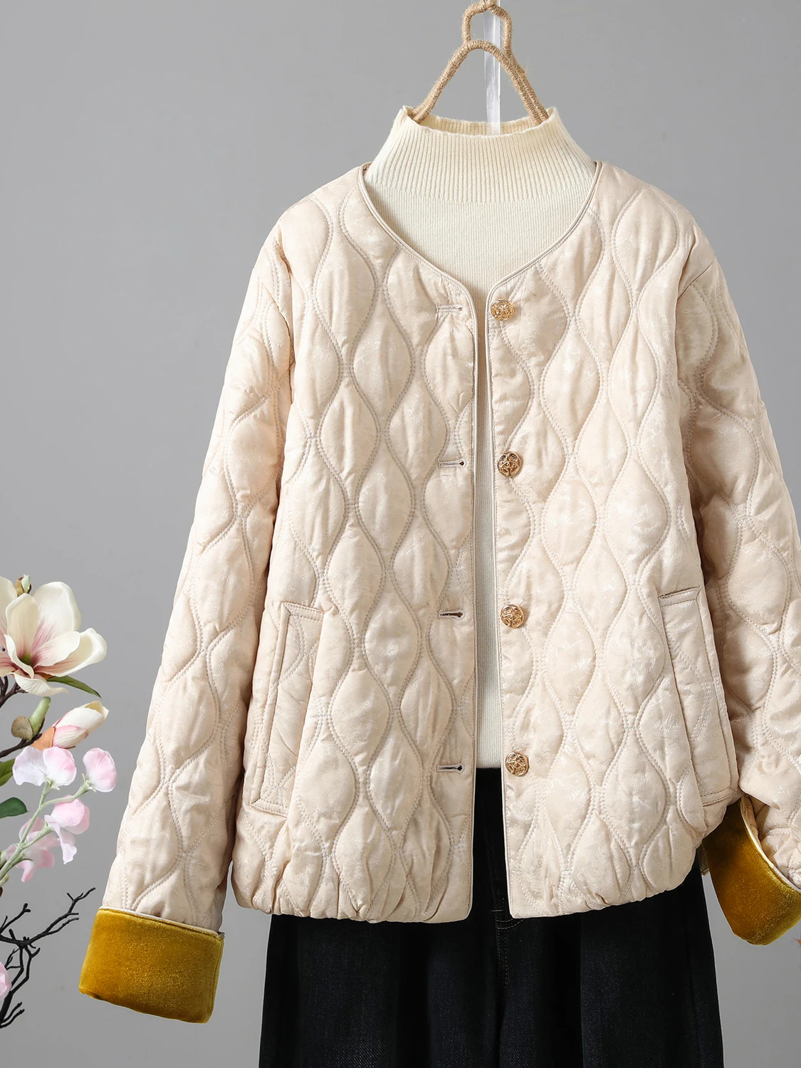 

New Chinese Sle Retro Embroidered Cotton ort Jaet Women's Coat Thiened Winter Faion Commute Loose Fit round Ne