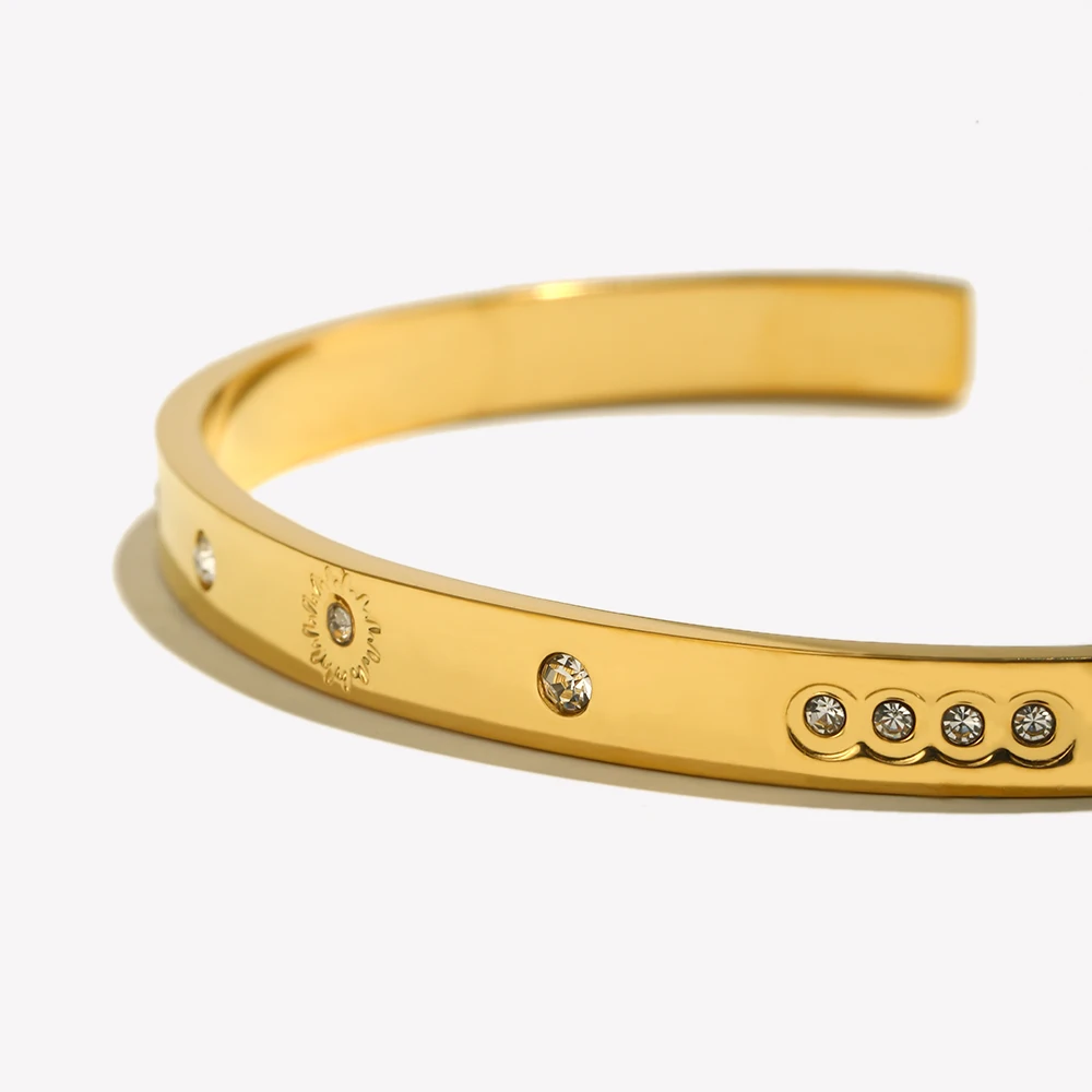 E.B.belle Dotted Zircon Buckle Bracelet Water Resistant 316L Stainless Steel Bracelet for Women 18K Gold Plated Jewelry