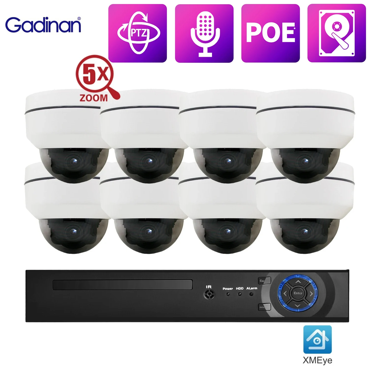 

Gadinan Outdoor Vandalproof 4K 8MP POE Security Camera System 8CH NVR Video Surveillance Kit 5X Optical Zoom CCTV IP Camera Set