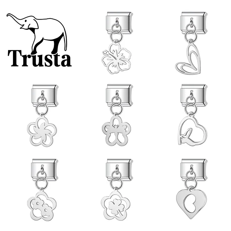 Trusta Silvery Love Flower Charm Italian  Stainless Steel Bracelet N590