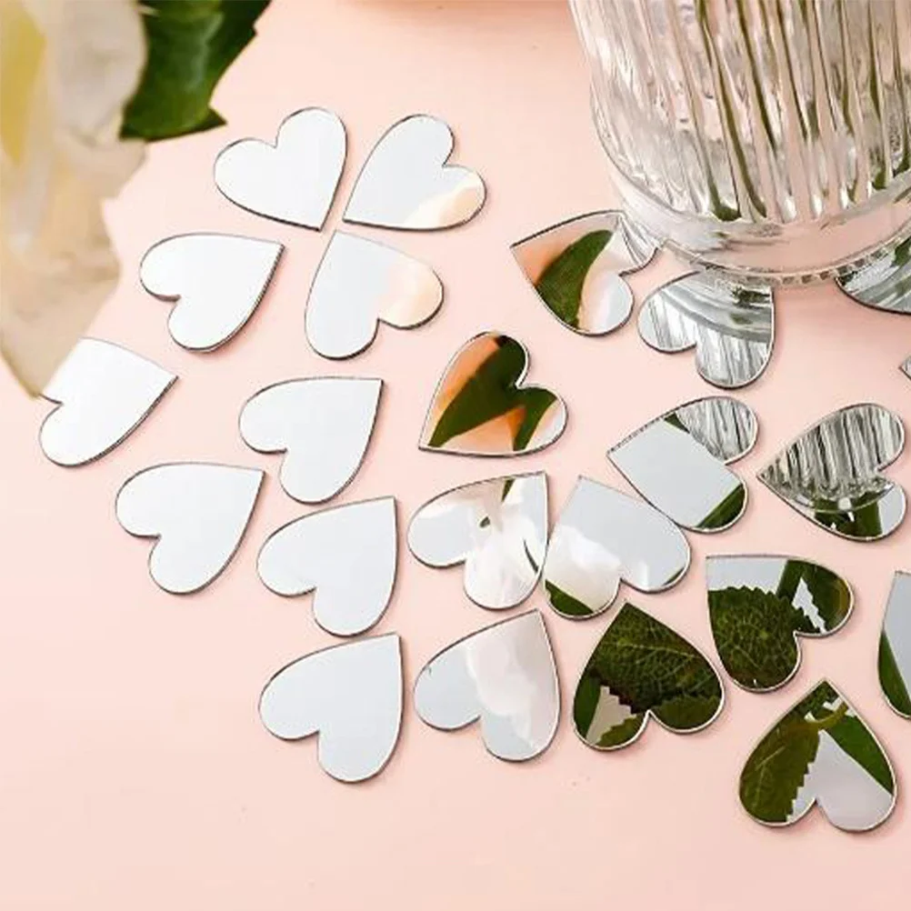 

100Pcs Mini Heart Acrylic Mirrors Self-Adhesive DIY Crafts Scrapbooking Framing Wall Art Decor Love Theme Heart Shape Mirror