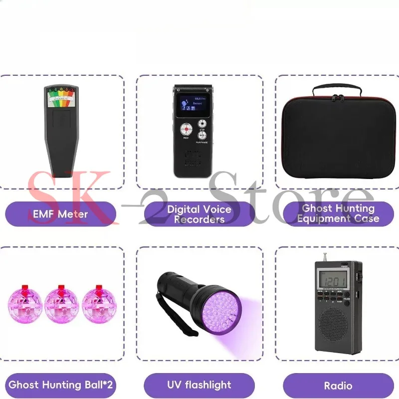 9-Piece ghost hunting equipment kit with electromotive force meter, ghost hunting research box, tape recorder, etc