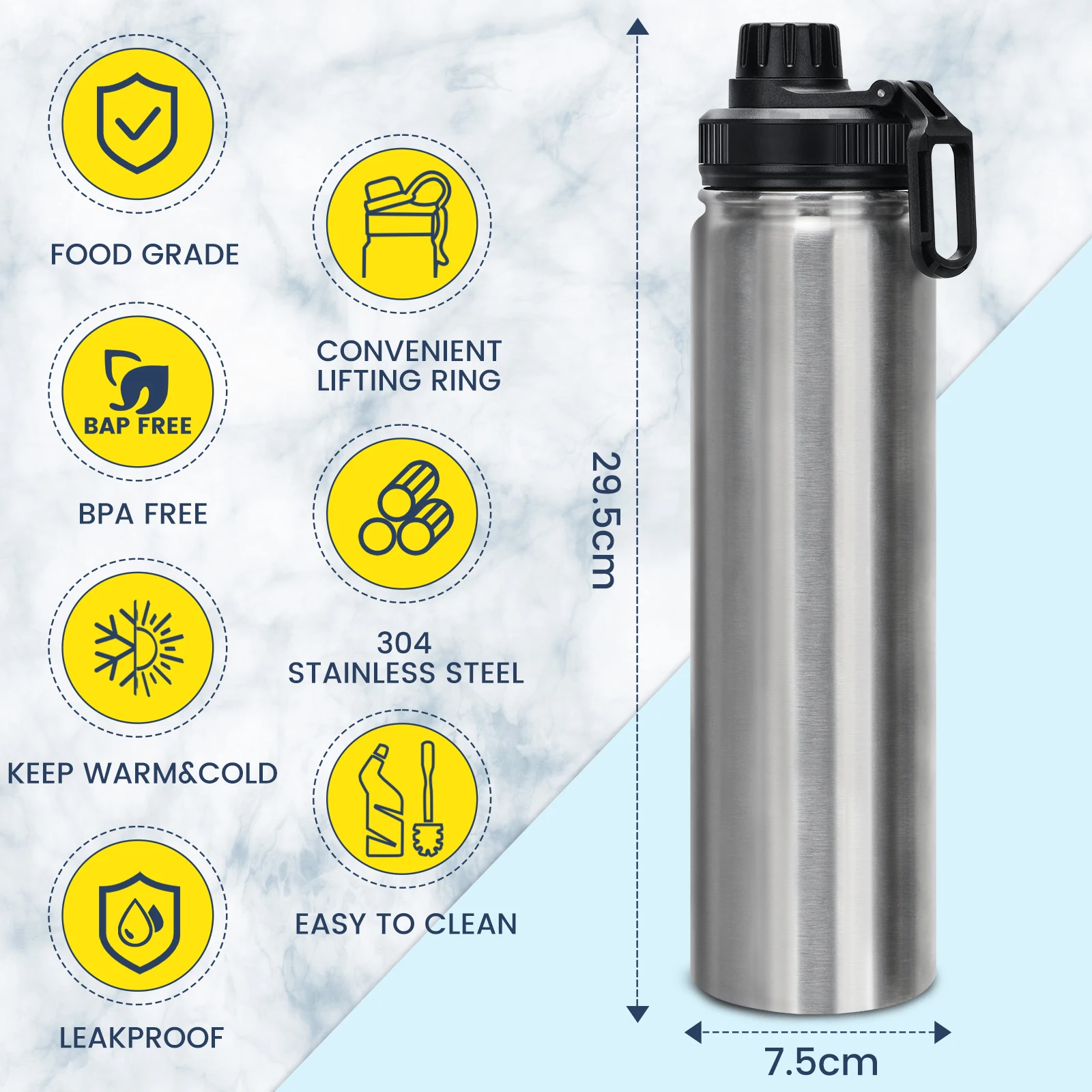 750ML Thermal Water Bottle Keep Cold and Hot Water Bottle Thermos  Vacuum Flasks Stainless Steel Portable Travel Pot