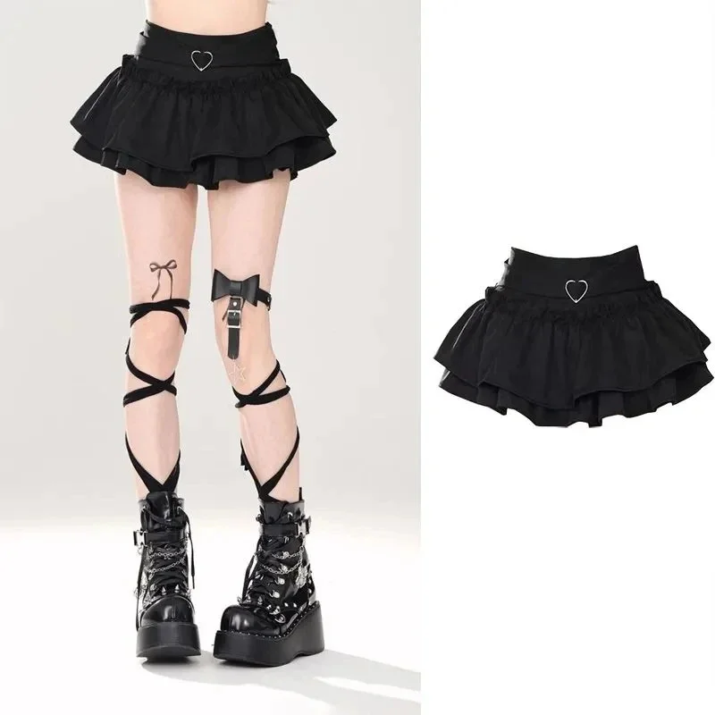 Pleated Lolita Kawaii Mini Skirts Double Layer High Waist Y2k Skirts Fluffy Cake Japanese Style A-Line Dresses Women Clothing