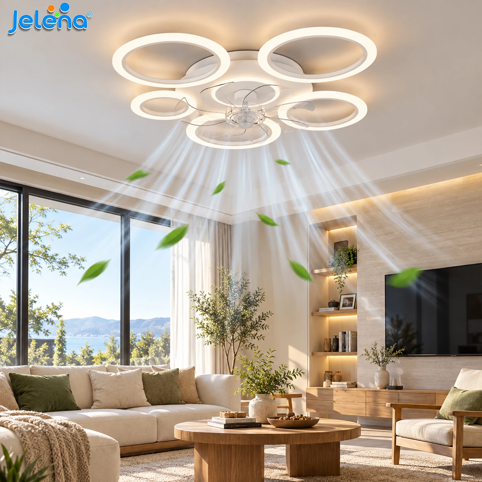 Lampada da Soffitto Intelligente Moderna Jelena con Telecomando, LED Dimmerabile, 5 Anelli, Ventilatore da Soffitto con Illuminazione per Camera da Le