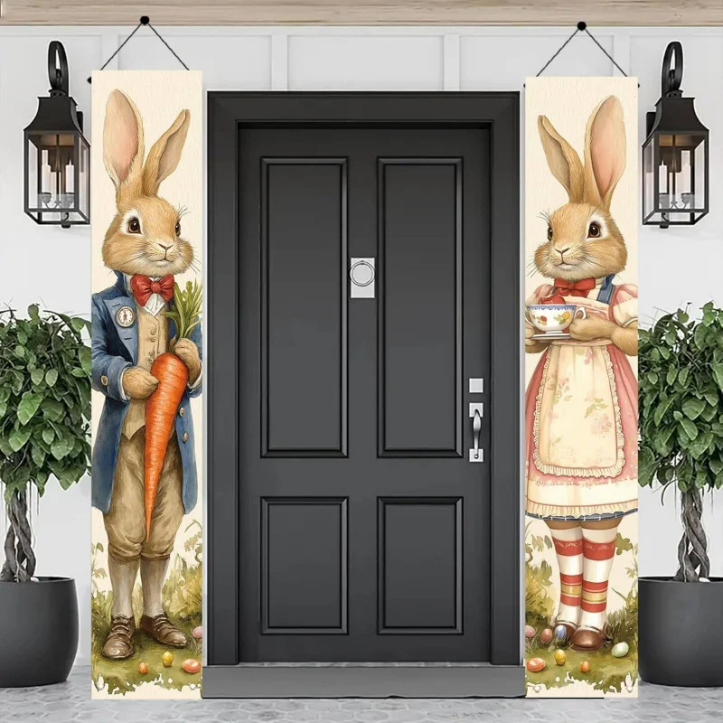 VIKAMA Oster-Wandteppich, Wandbehang, Frühlingshase, Karotten-Druck, dekorativer Wandteppich, Veranda, Zuhause, Oster-Wanddekoration