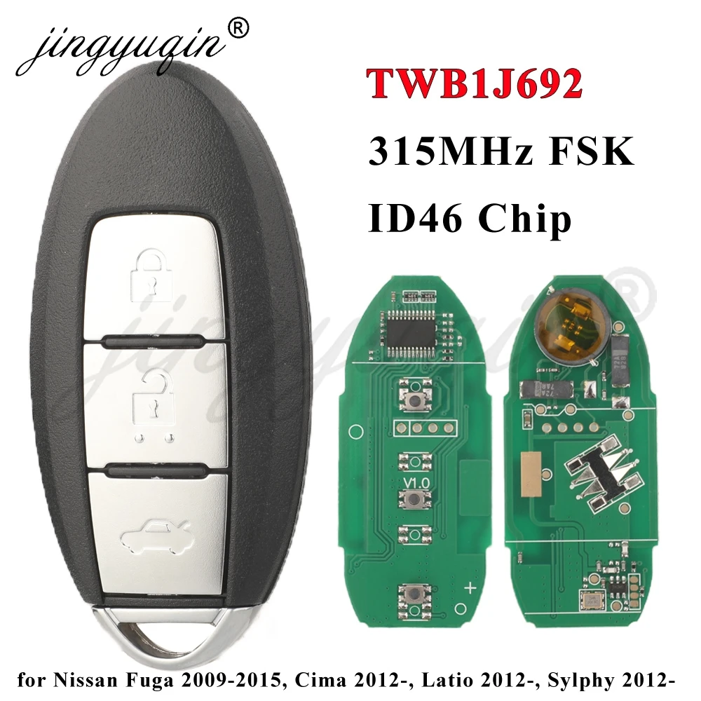 

jingyuqin TWB1J692 Smart Remote Car Key for Nissan Fuga 2009-2015 Cima Latio Sylphy 2012- Infiniti M HYBR 2010-2015 315Mhz ID46