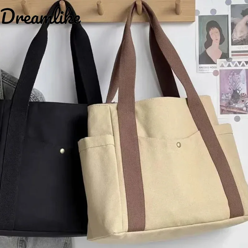 

Large Capacity Canvas Bags Handbag For Work Commuting Carrying Bag College Style Student Outfit Book Shoulder Bag