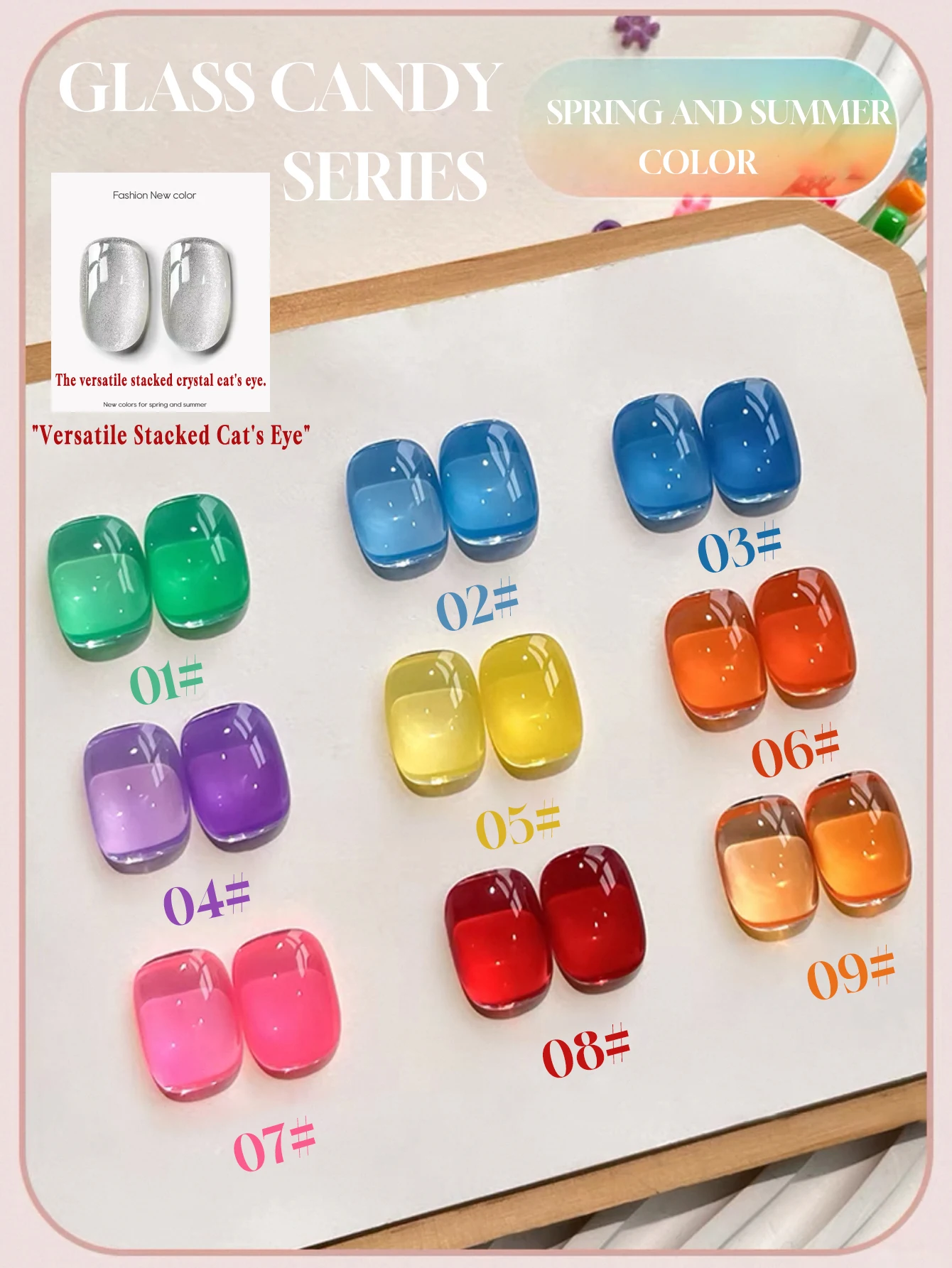 

1/9 шт.2025Новый осенне-зимний набор для маникюрного салона, ледяное прозрачное стекло, конфетное стекло, наложение цвета радуги, кристалл, гель-лак для ногтей «кошачий глаз»