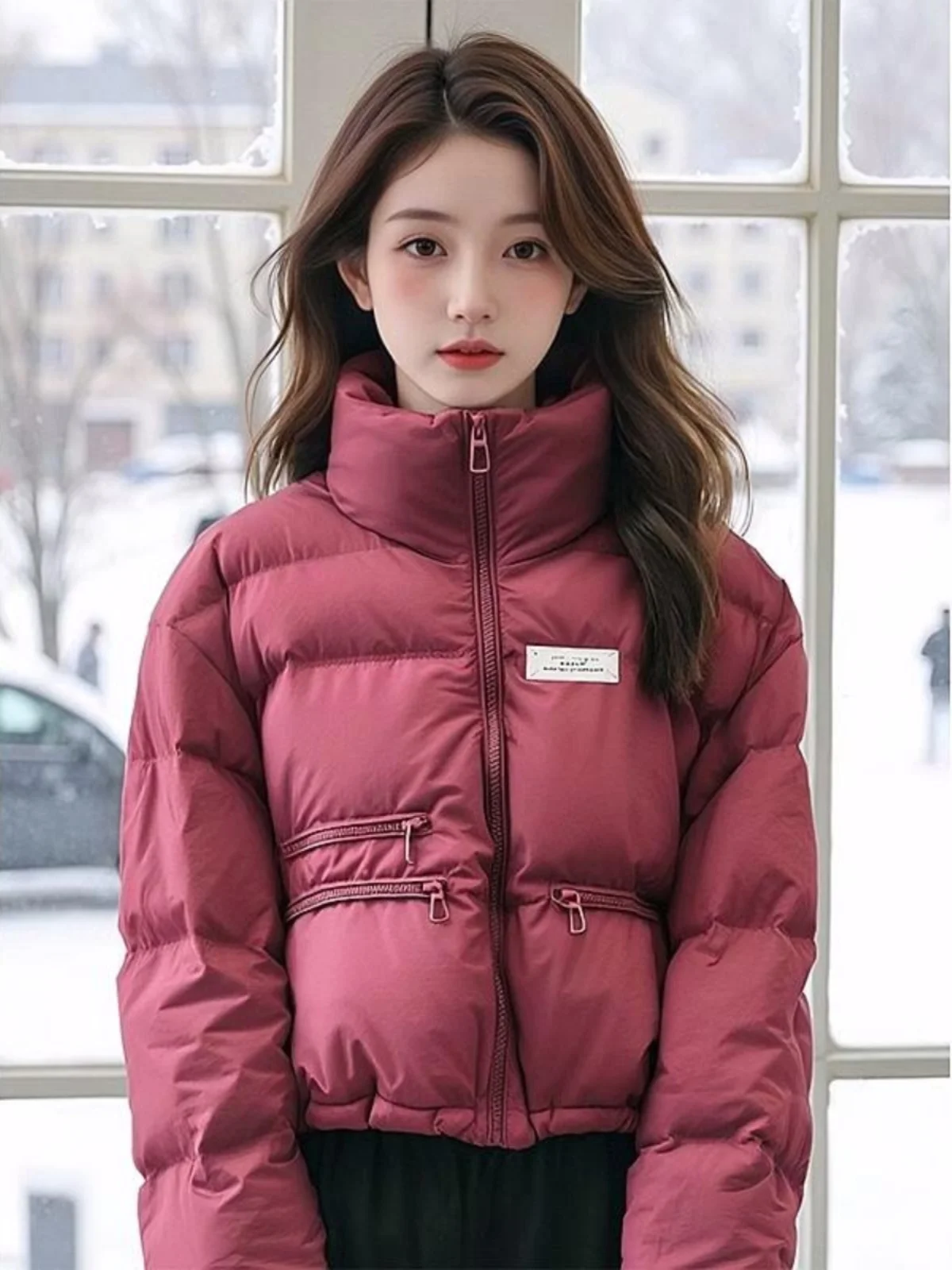 

Зимняя красная утепленная куртка с воротником-стойкой для женщин: очень милая, в корейском стиле, универсальная, модная, хлопковая верхняя одежда