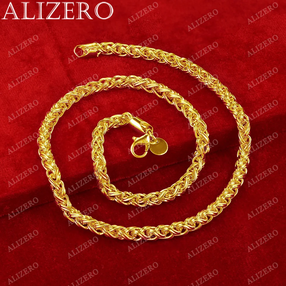 ALIZERO 18K Gold Necklace 20 Inch 8mm Twisted Chain Necklace For Men Women Fashion Wedding Party Fine Jewelry Gifts