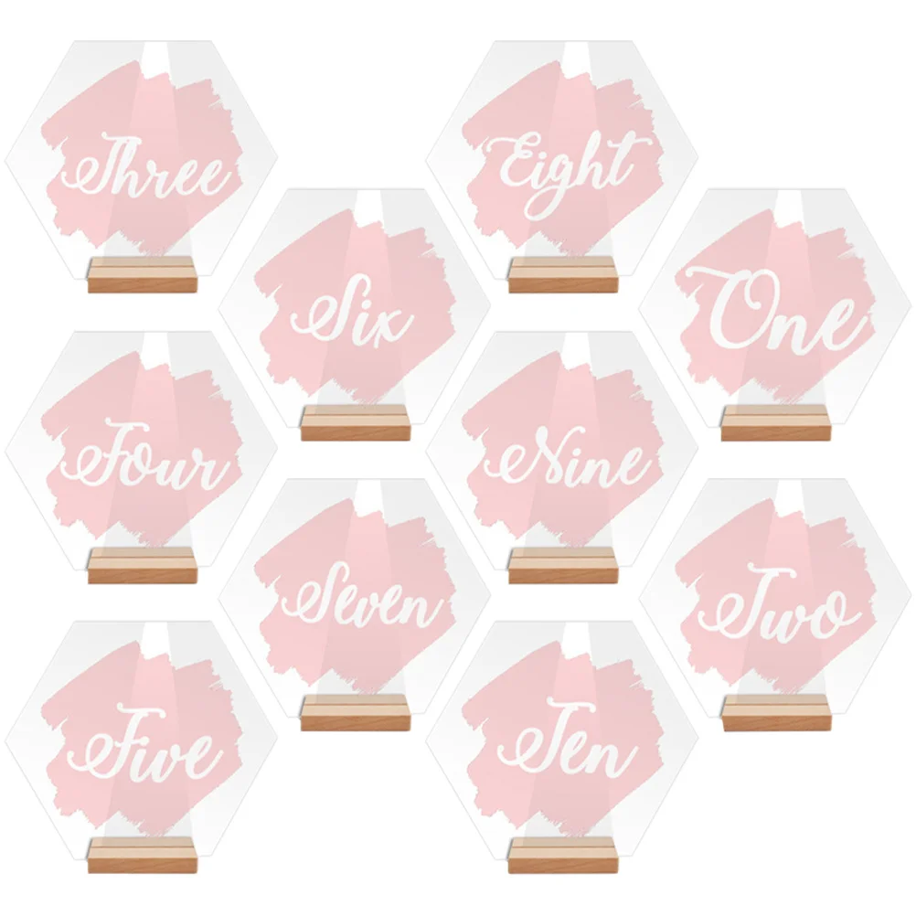 

10pcs Table Numbers Wedding Party Hexagonal Acrylic Stand Restaurant Banquet Event Table Number Holders For Reception