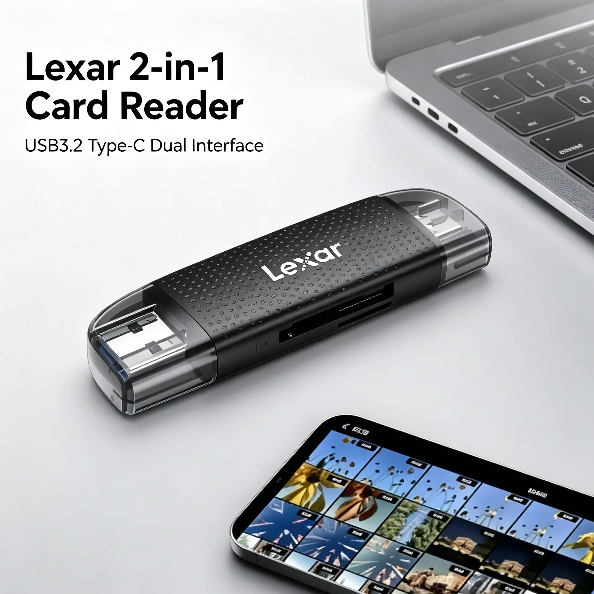 Lexar USB 3.2 Memory Card Reader Dual Slot USB-A Type-C SD MicroSD TF Card Reader for Photo Video Data Backup