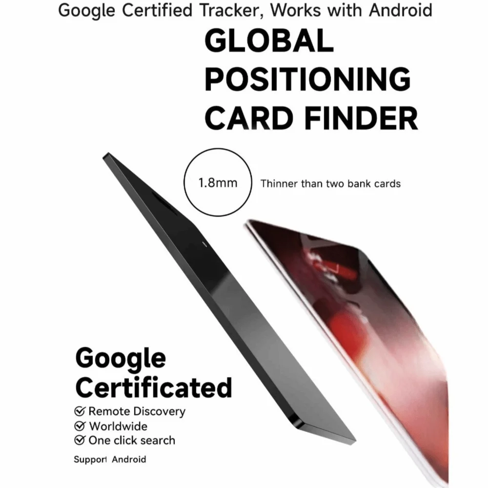 ワイヤレス充電ウォレットトラッカーカード IP68 薄型ウォレット紛失防止デバイス Google Find Hub GPSロケーター Google GPSトラッカー Android対応