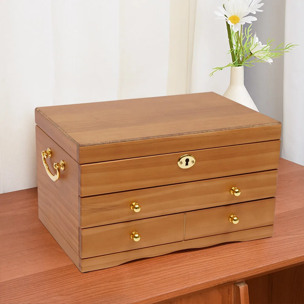 3-Schicht Muti-Functional Speichern Box Schmuck Speicher Display Case mit Spiegel Schloss Schlafzimmer