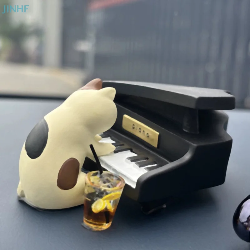 

Cat Playing The Piano Car Ornaments Car Center Console Ornaments Office Desk Ornaments Small Car Interior Decoration