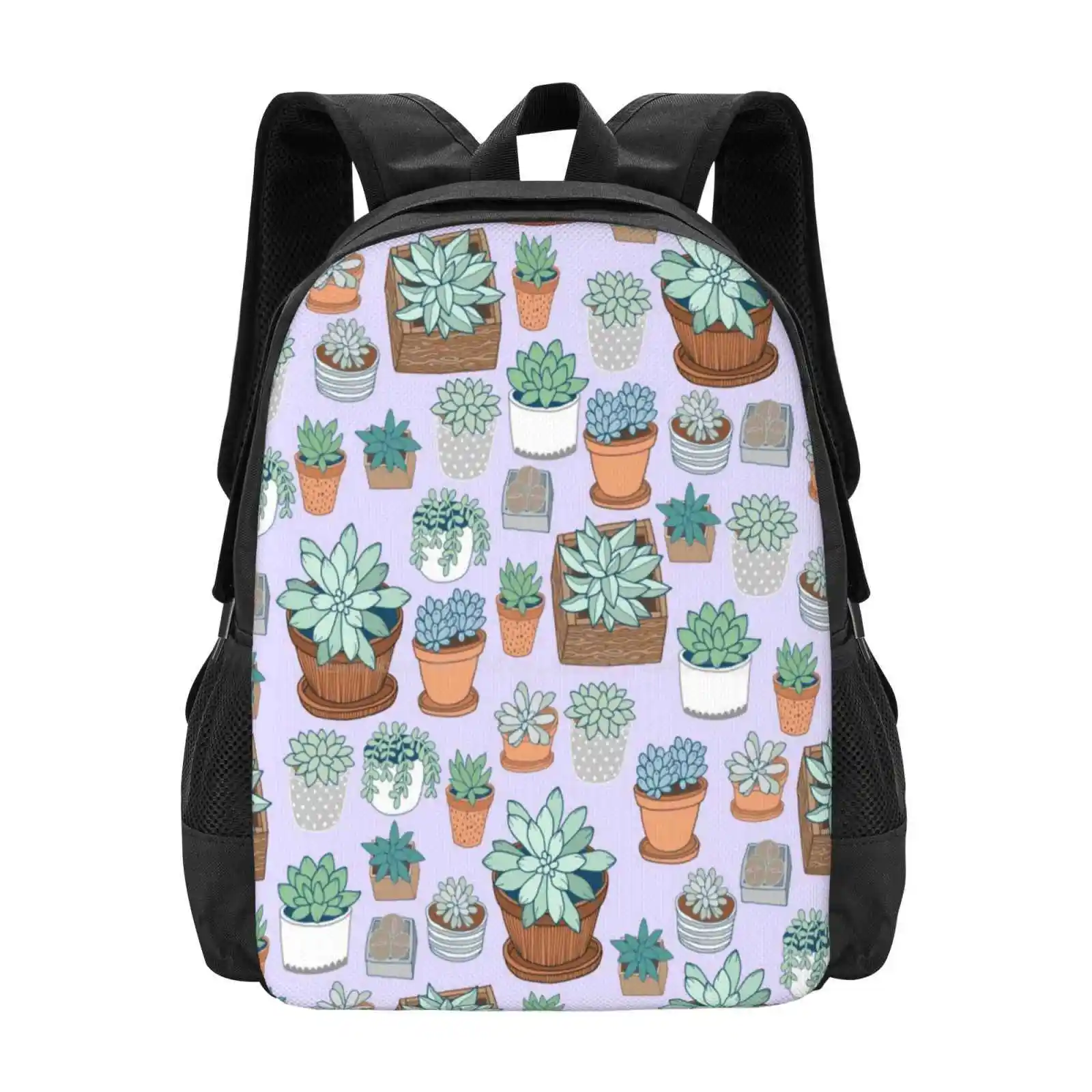 Succulent Love Hot Sale Schoolbag Backpack Fashion Bags Succulents House Plants Florals Lilac Purple Pattern Line Art Planters