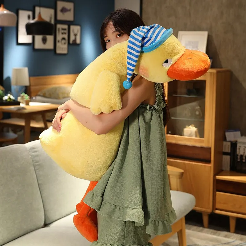 

110cm Giant Lazy Yellow Duck Plush Toys Fluffy Sleep Pillow Cute Animal Stuffed Swan Goose Soft Dolls Floor Mat Kids Girls Gift