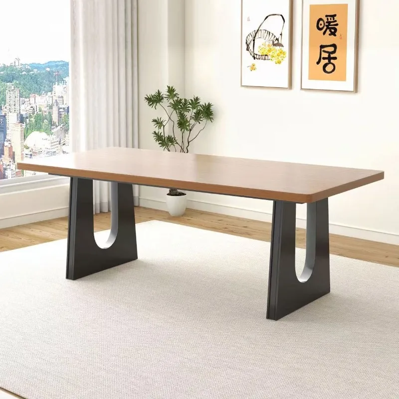 Retro solid wood table  leg bracket rock slab luxury stone dining base