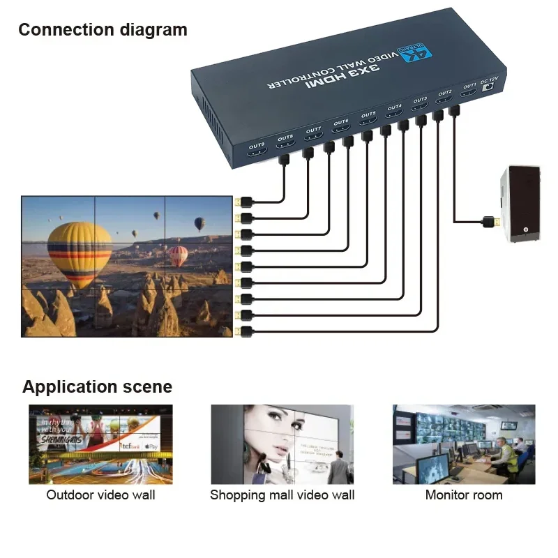 3x3 Video Wall Controller 4K HDMI DVI Input 1080P 3x3 2x3 2x4 4x2 1x4 TV Wall Controller Processor 9 Screen Splicing Splicer Box