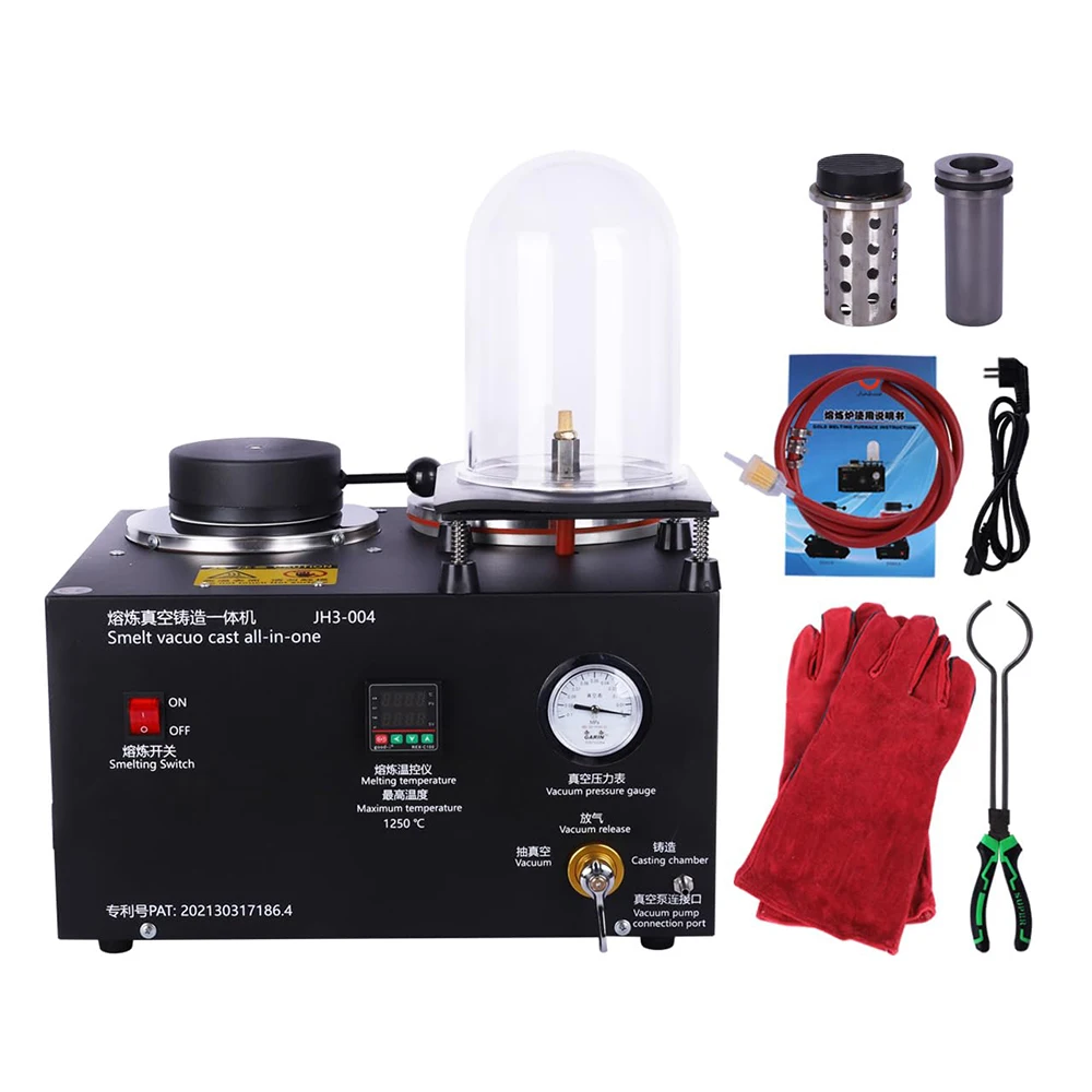 Podofo 2L Digitale Display Vacuümgietoven 3CFM 1/2PK Juwelierspuntlasapparaat Hoge Temperatuur Goud Zilver Smeltende Vacuümmachine