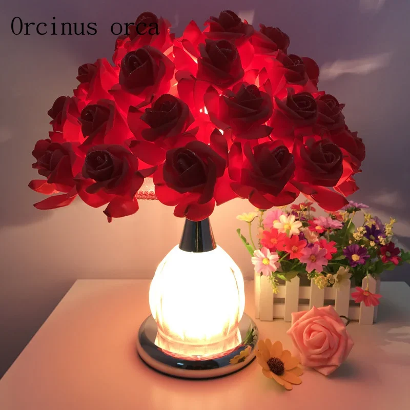 

Crystal lamp creative wedding room decoration bedroom bedside lamp European warm rose wedding gift