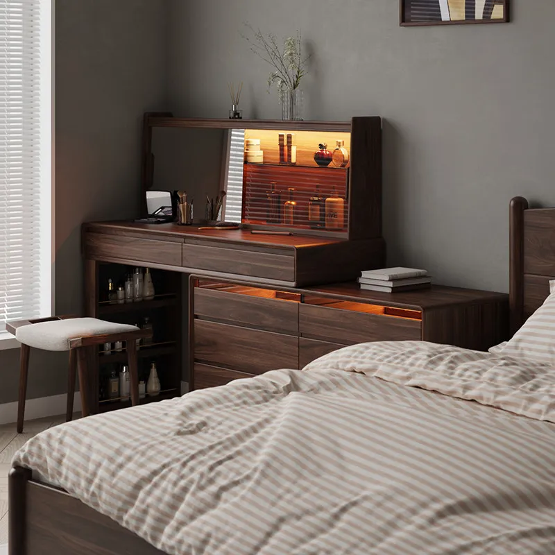 Lamp European Makeup Vanity Desk Luxury Glass Brown Vintage Makeup Vanity Desk Mirror Modern Kaptafel Furnitures For Bedroom