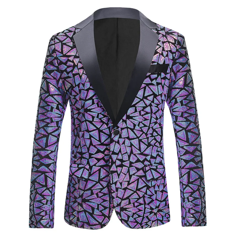 2025 Velvet Triangle Sequin Blazer for Men,Trendy Casual Sequin Performance Costume,Singer Host Stage Performance  Men's Jacket