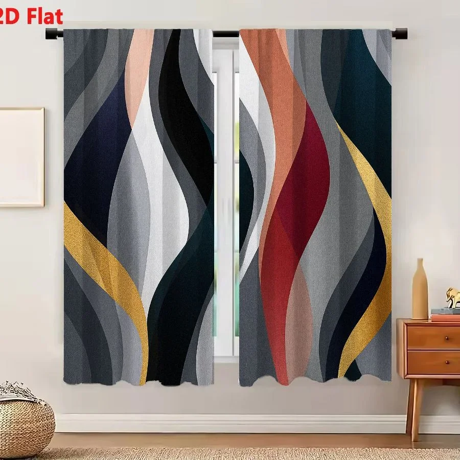 Modern Abstract Wave Pattern Living Room Curtains 50 Percent Light Filtering Home Decor Drapes
