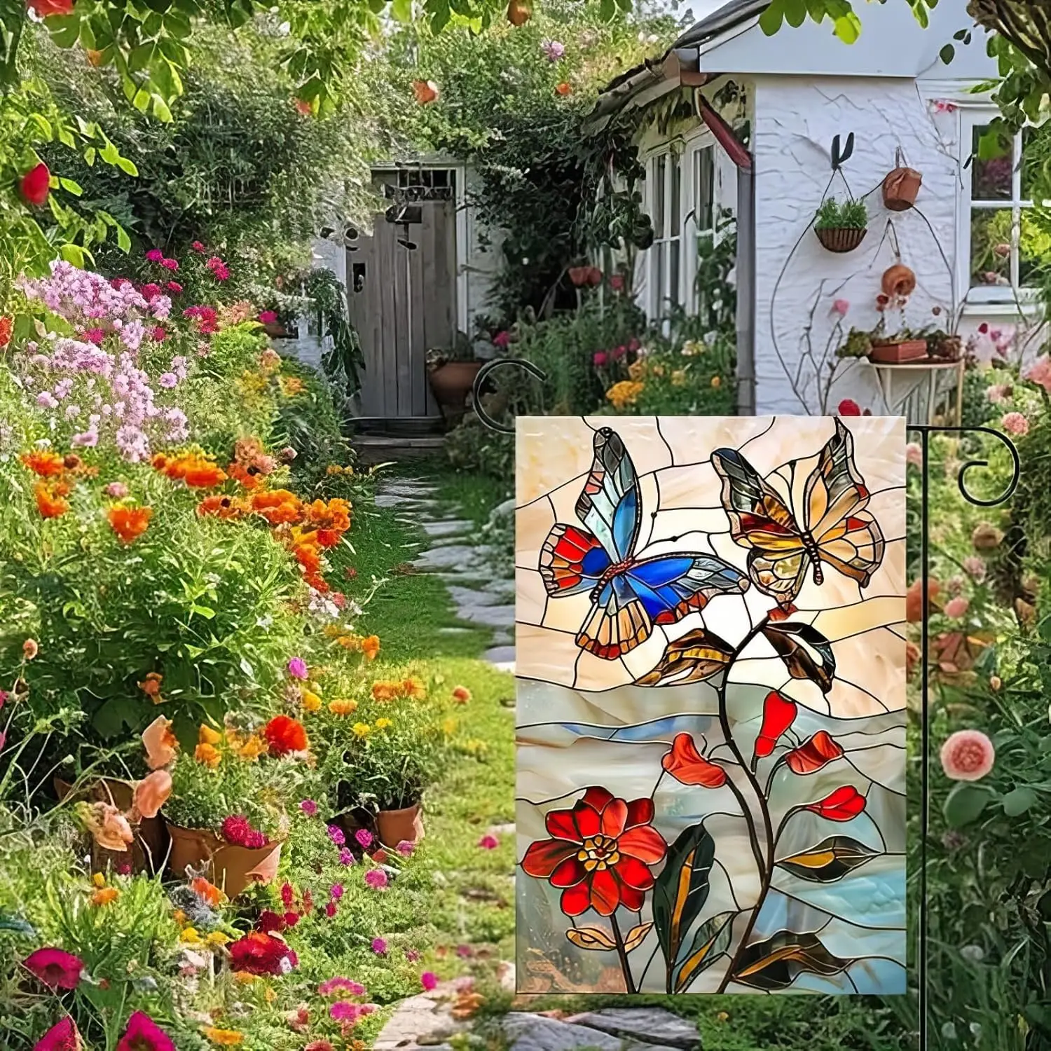 Spring Summer Garden Flag Flower Butterfly Garden Flag Double Sided 12 x 18 Inch Welcome Summer Fall Spring Butterfly Flower SSL