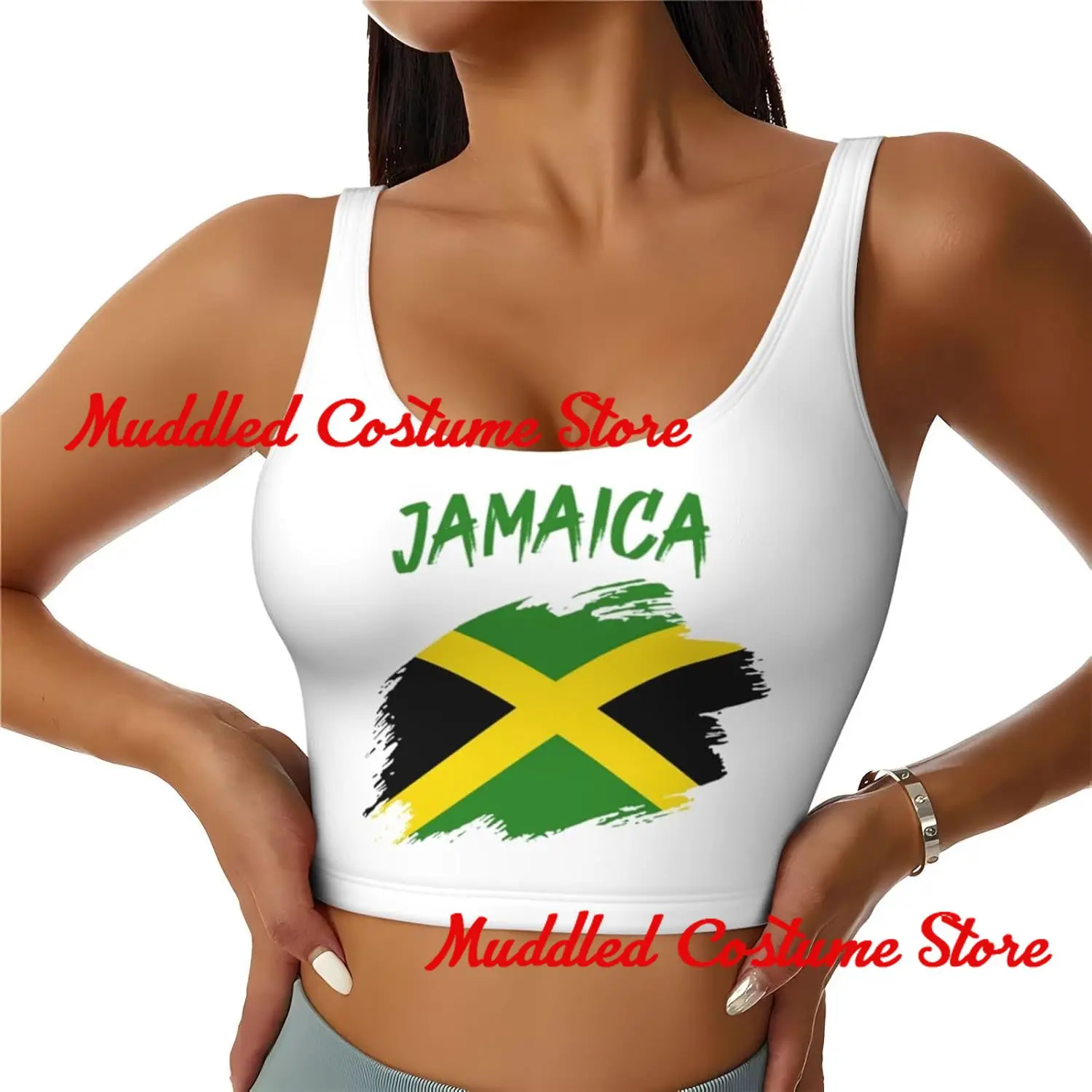 

Jamaica Retro Womens Sports Bra Crop Top Padding High Impact Sports Vest Tank Top for Yoga Gym Running Fitness