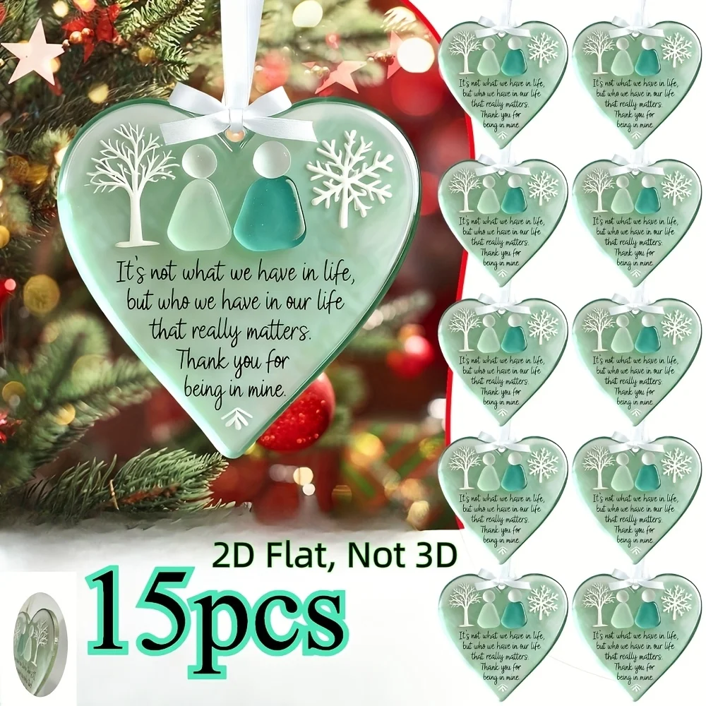15pcs 2D Flat Acrylic Friendship Hanging Decoration-Emotional Quote Pendant, for Christmas Tree Decoration, Gifts for Friends