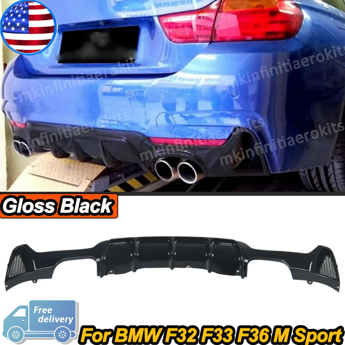 

Диффузор заднего бампера для BMW F32 F33 435i 2014-2020 M Sport, карбоновый дизайн, глянцевый черный, с четырьмя выхлопными трубами