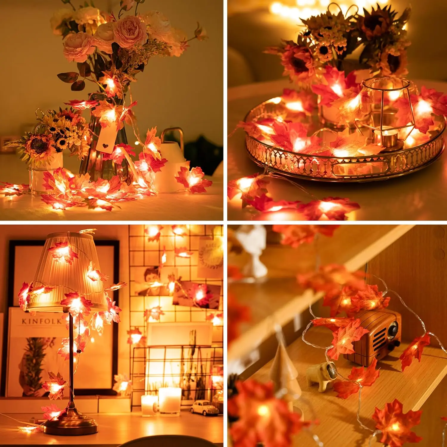 Fall string lights for Home Maple Leaf Garland with Lights 40LED USB Operated, Thanksgiving Halloween Fall Decor Indoor