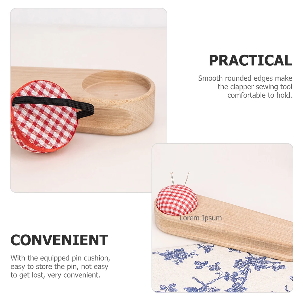 

Wooden Tailor Clapper Seam Quilting Sewing Pressing Tool Durable Flat Surface for Crisp Seams with Pin Cushion Lightweight