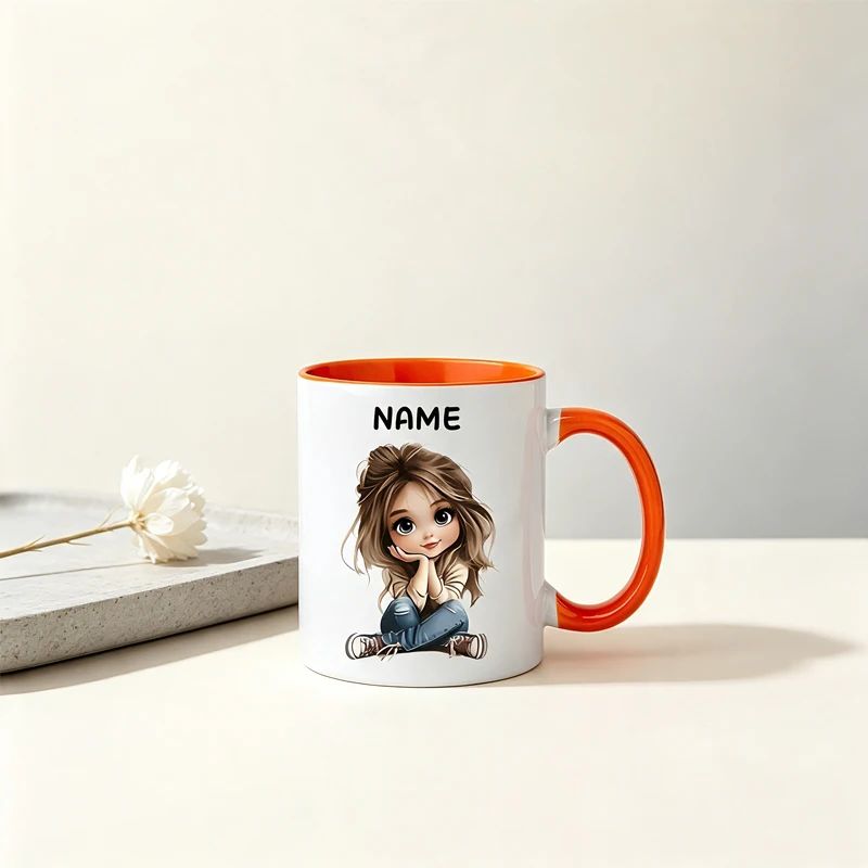 Personalized cute princess ceramic mugs with double-sided printing and customizable names, suitable for girls and women.