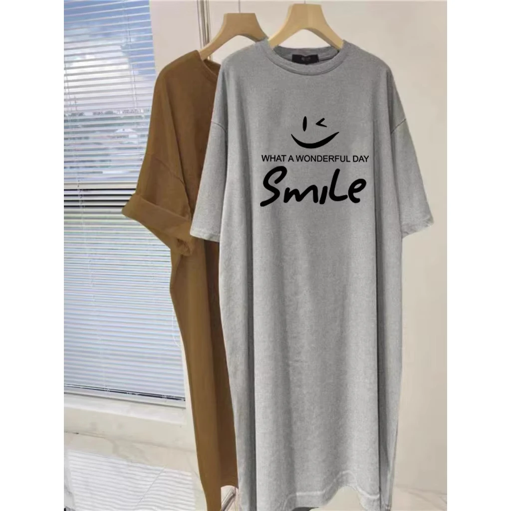 

Летнее модное женское платье с буквенным принтом и смайликом, модное повседневное спортивное платье с коротким рукавом и круглым вырезом, пуловер, юбка