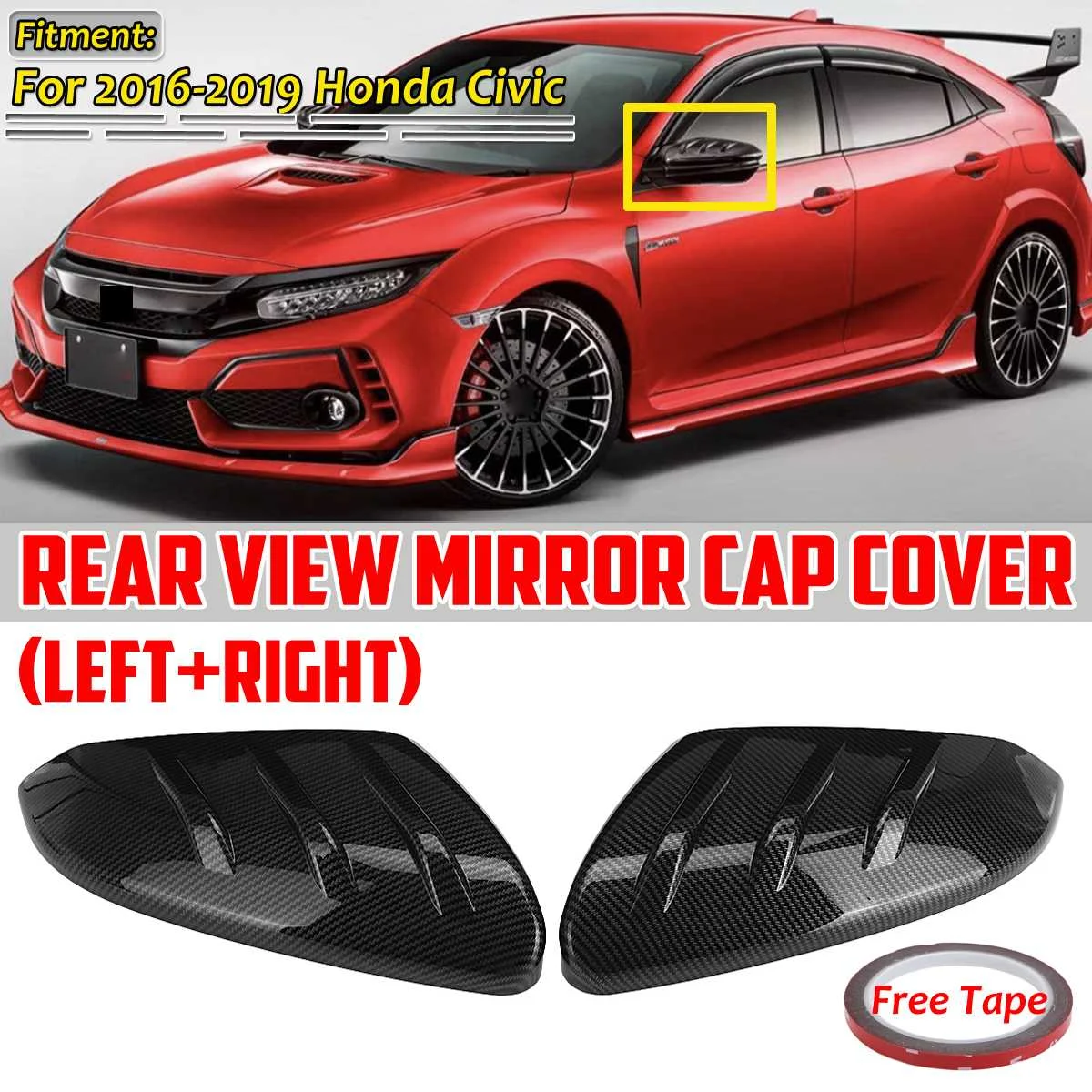 For Honda Civic 2016-2020 Rearview Mirror Covers Carbon Fiber Look ABS Add-on Car Side Door Rear View Mirror Cover Cap